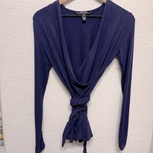 New Long Tall Sally Blue Wrap Tie Front Blouse NWOT